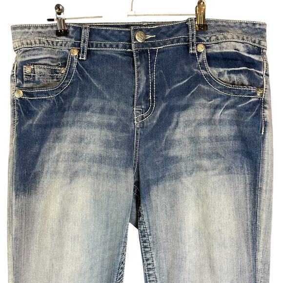 Rebel & Soul Jeans Women Sze 14 Blue Stone Fading Whiskered Wash Skinny Mid Rise - Picture 3 of 13